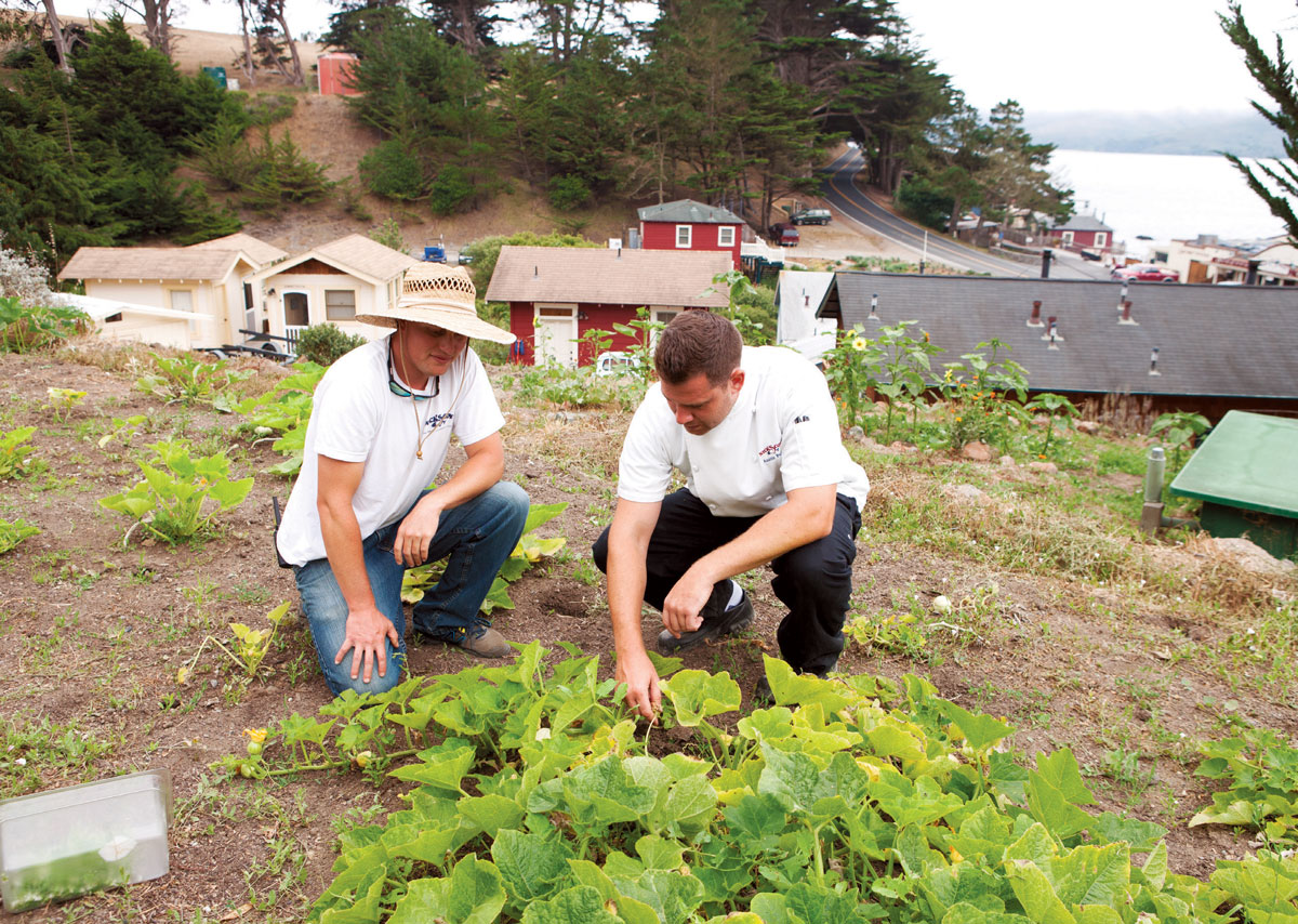 Farm Manager Ross Barlow and Executive Chef Austin Perkins in the Croft at Nick’s Cove