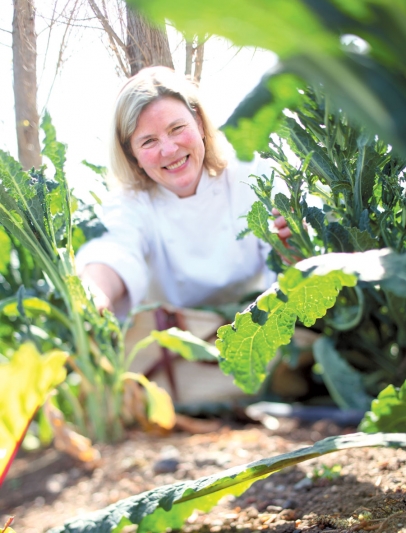 Chef Sarah Scott in her kitchen garden in Napa