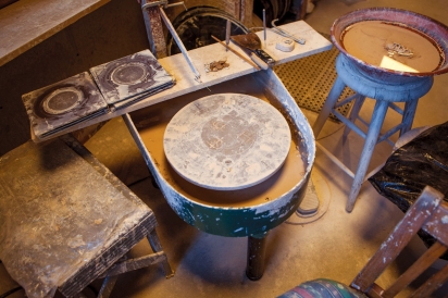 Turning table at Calistoga Pottery