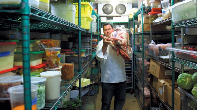 Stephen Barber, Executive Chef, Farmstead at Long Meadow Ranch, St. Helena, in his pantry