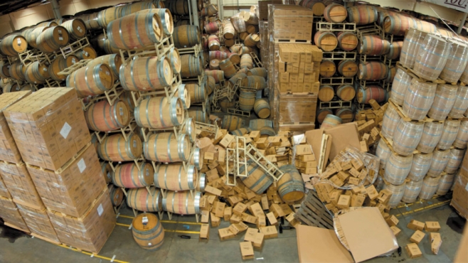 The Barrel Room at The Hess Collection After the 2014 South Napa Earthquake