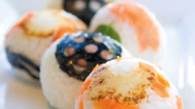 Hand ball sushi with variety of toppings