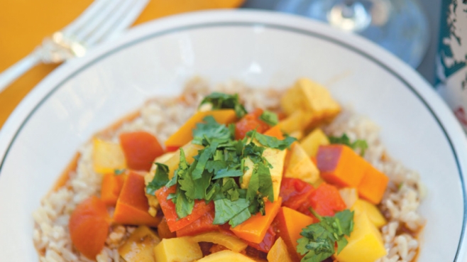 Winter Squash and Potato Curry Over Brown Rice