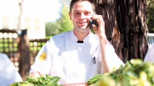 Chef Jared Rogers with English peas