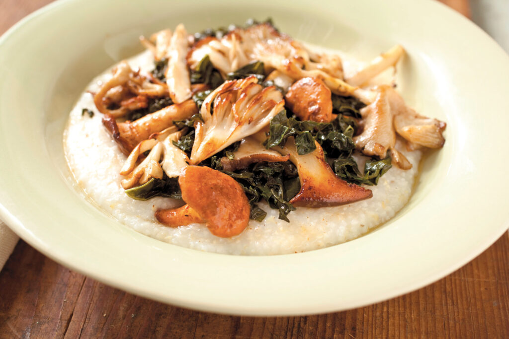 Creamy Grits with Collard Greens and Wild Mushrooms