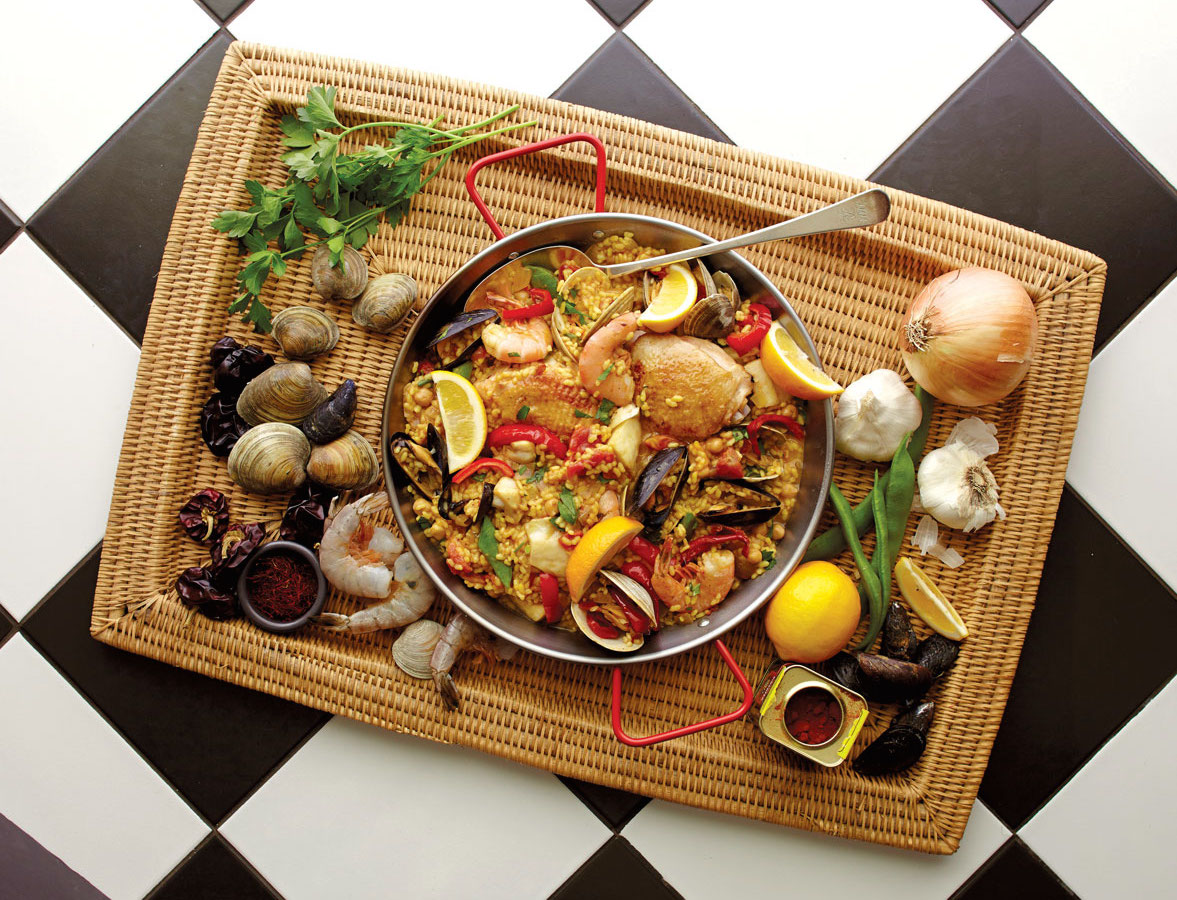 Paella and the ingredients