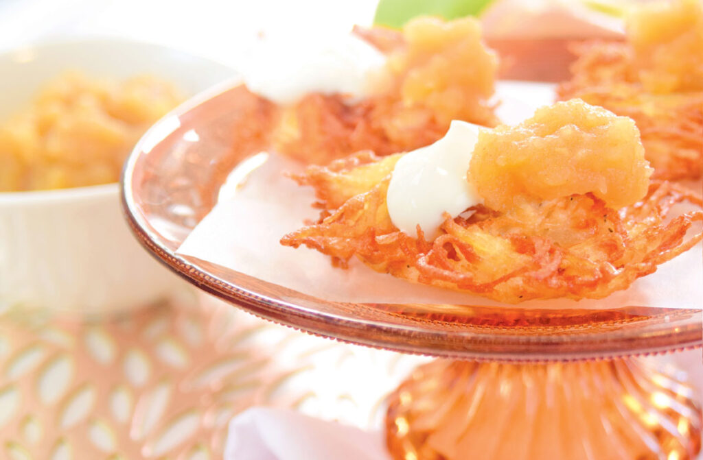Crispy Home-Style Latkes with Homemade Applesauce and Sour Cream