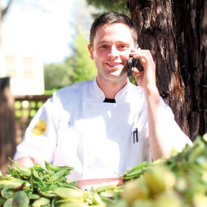 Chef Jared Rogers with English peas